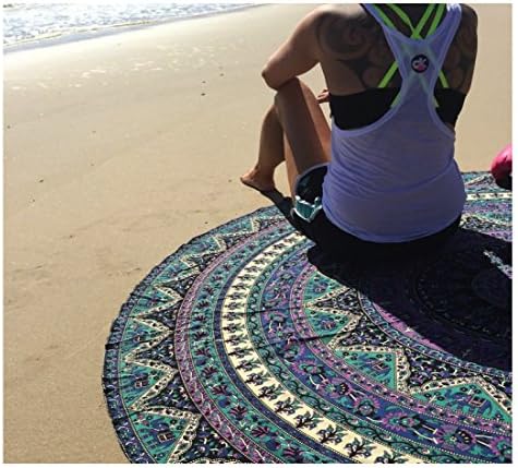 Handmade Bohemian Hippie Square Mandala Indian Tapestry In Vibrant Blue and Purple, 100% Cotton, Superior Quality (R7 Blue,Purple)