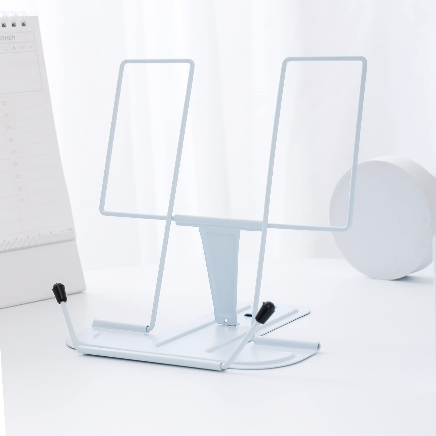 Book Stand for Reading, MSDADA Recipe Book Holder Cookbook Stand for Kitchen, Adjustable Metal Document Holder for Desk Textbook Presentation Material Tablet Music Book Stands for Display(Light Blue)