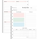 Weekly Planner Undated Refills - Letter Size 53 Sheets/106 Pages Colorful Weekly Planner for 11-Disc Discbound, TUL, 100 gsm White Paper, Lasts 1 Year, Undated, 8.5" x 11"
