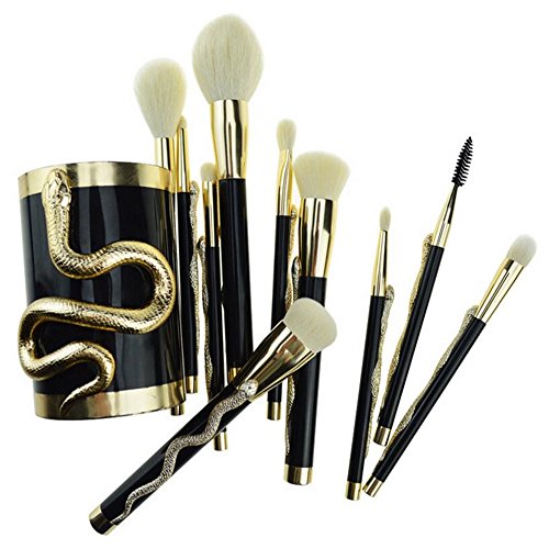 Coshine 10pcs 3D Unique Gold Snake Totem Series Makeup Brushes Set Professional Makeup Artist Tools with Cosmetic Brush Holder Case (brush holder)