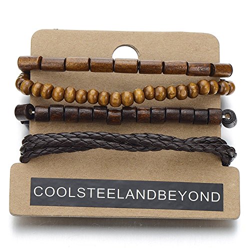 Mix of 4 brown wrap bracelets for men and women, multi-…