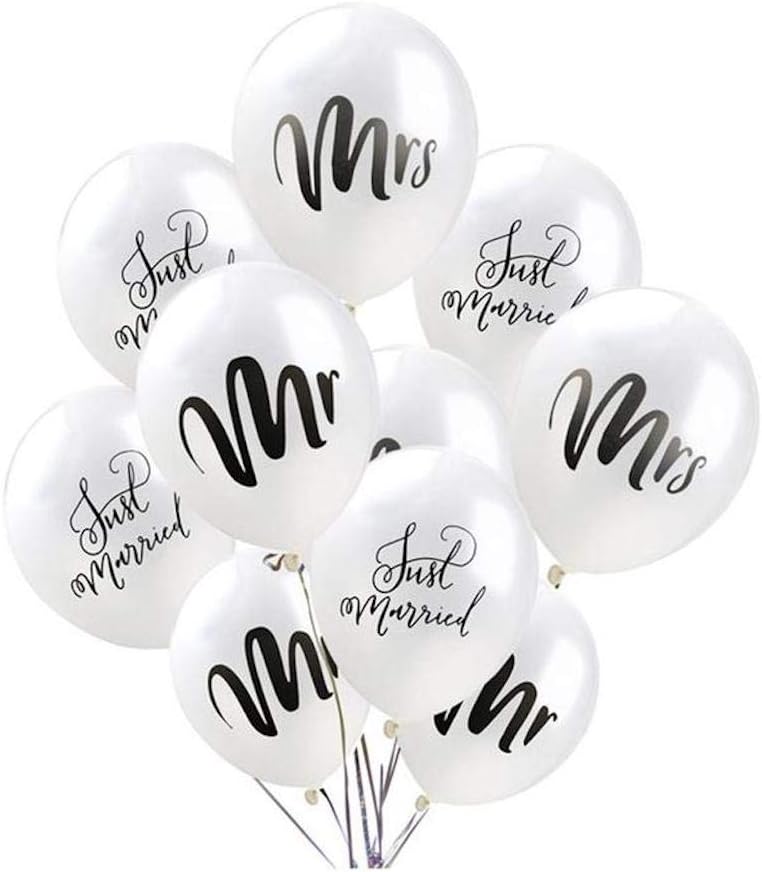 Gift Box Goodies (10Pack) Mr & Mrs Just Married Latex 10 inch Balloons Wedding Party Mr and Mrs UK Seller