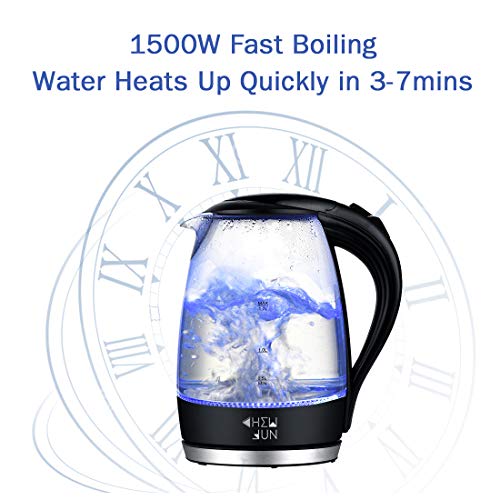 Glass Electric Kettle(BPA-Free), 1500W Fast Water Boiler with LED Indicator 1.7 Liter Cordless Hot Water & Tea Heater with Auto Shut-Off and Boil-Dry Protection, British Otter Thermostat Control, Easy to Clean by CHEW FUN