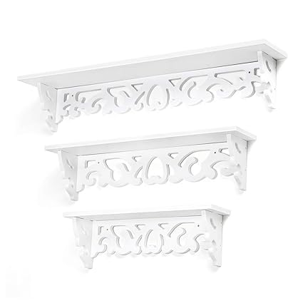 Ogori Set Of 3 Floating Shelves White Shabby Chic Shelves Wall Mounted Shabby Shelves For Kitchen Bedroom