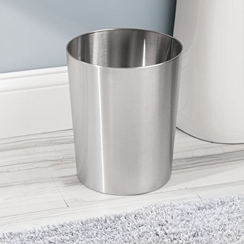 mDesign Round Metal Small Trash Can Wastebasket, Garbage Container Bin for Bathrooms, Powder Rooms, Kitchens, Home Offices - Pack of 4, Durable Brushed Stainless Steel