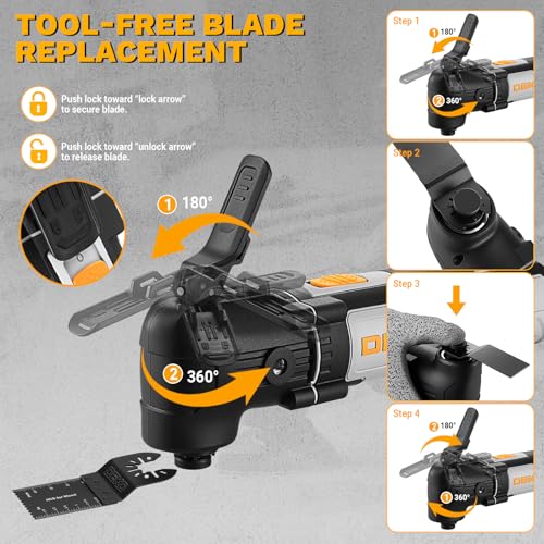 DEKOPRO Herramienta Multiherramienta oscilante de 300W, 15 000-22 000 rpm, Multitool Eléctrico con Cable, Control de 6 Velocidades, Incluye 20 Hojas de Lija, Apto para Madera, Plástico y Metal