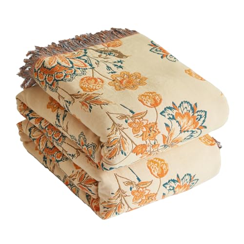 Bailix Premium Boho Tagesdecke 100% Baumwolle Kuscheldecke mit Fransen Doppelseitige Musselin Boho Decke 230x250cm, Kuschelige Sofadecke & Bettüberwur