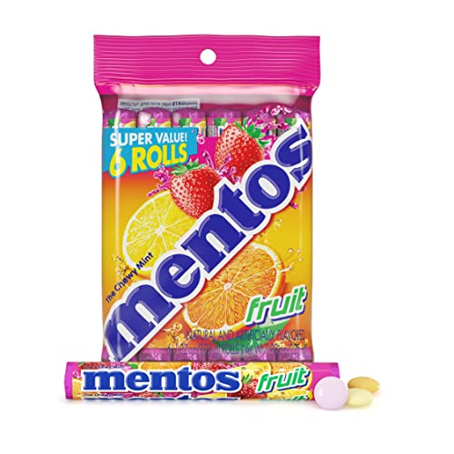 MENTOS FRUIT CHEWY MINT CANDY ROLL, 14 PIECES PER ROLL, 6 COUNT PARTY PACK