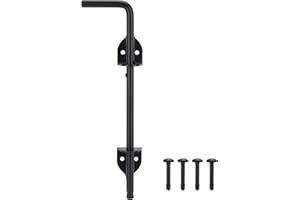 BOODVON 12 Inch Cane Bolt Gate Drop Rod Heavy Duty Gate Hardware, Gate Ground Latch for Wooden Fences, Metal Gates Doors Stopper for Gate Ground, Wrought Iron Gate Latches, Black Finish(1 Pack)