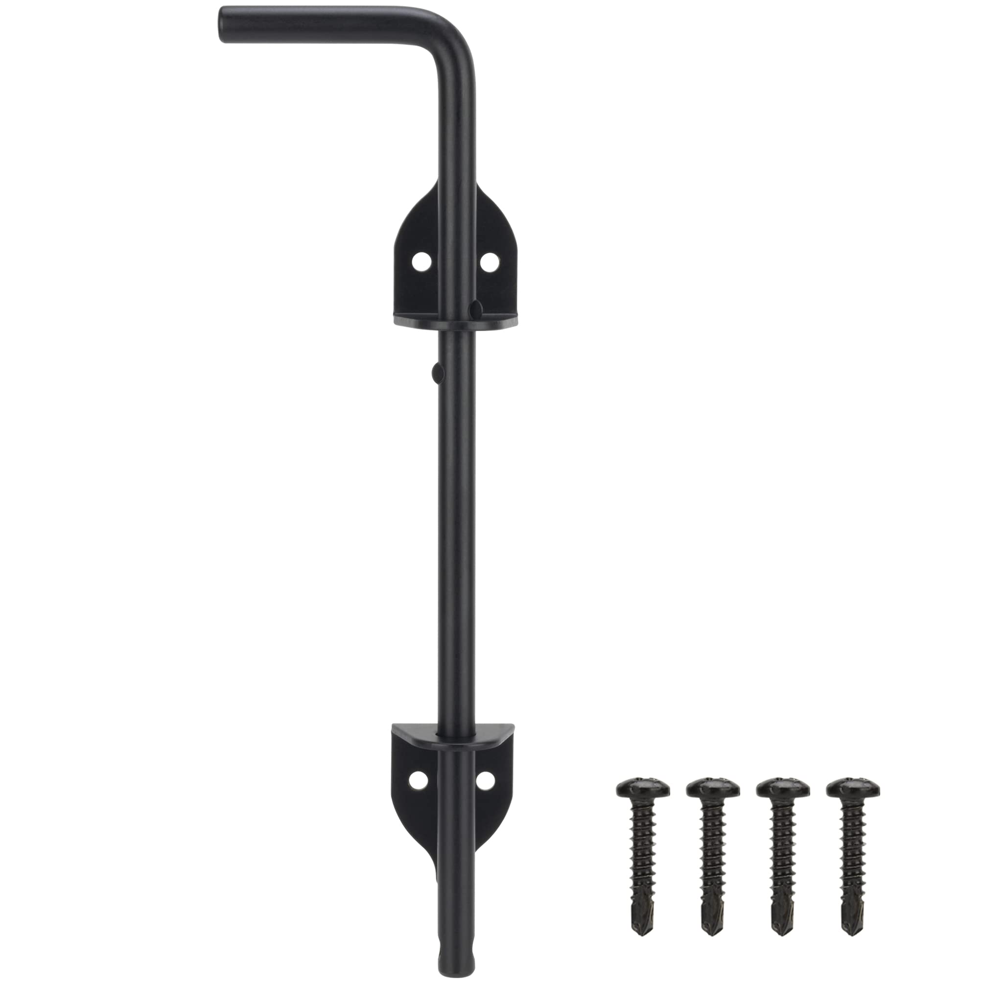 Photo 1 of 12 Inch Cane Bolt Gate Drop Rod Heavy Duty Gate Hardware, Gate Ground Latch for Wooden Fences, Metal Gates Doors Stopper for Gate Ground, Wrought Iron Gate Latches, Black Finish(1 Pack)