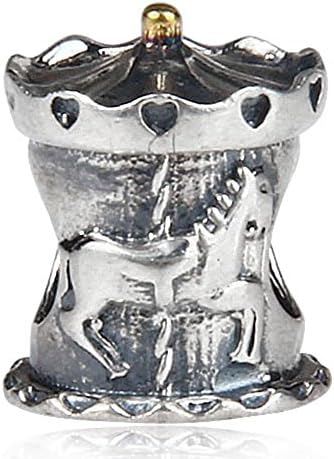 Choruslove Carousel Charm with Gold Plated Antique 925 Sterling Silver Bead for Compatible European Bracelet Jewelry