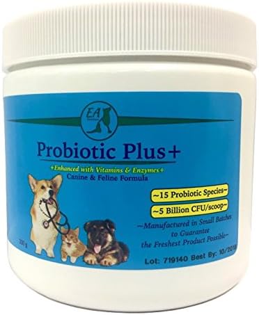 EA Nutrition Probiotic Plus Probiotics for Dogs and Cats - Probiotic Supplement Enhanced with Enzymes,Vitamins and Prebiotics -200g Jar- Improves Digestion; Reduces Bad Breath, Shedding and Itching