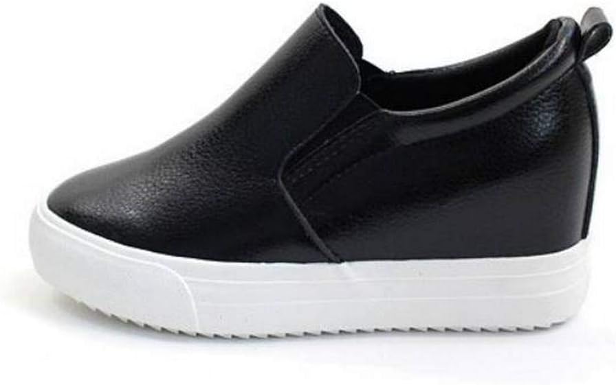 EpicStep Women's Casual Leather High Mid Heels Hidden Wedges Slip On Platform Sneakers Loafers