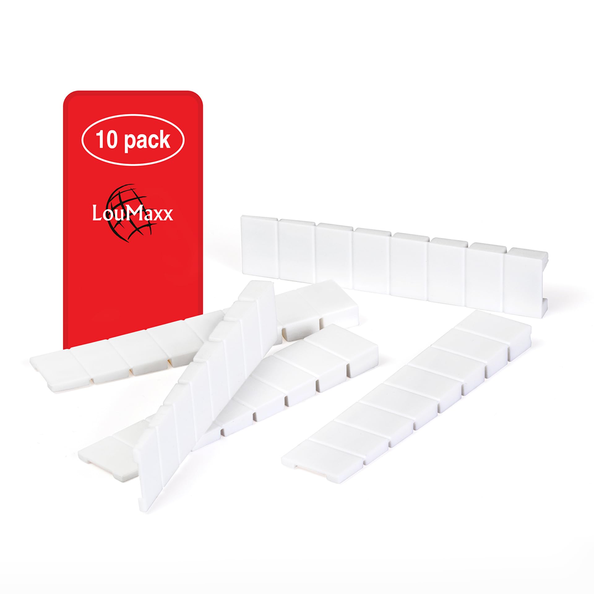 LouMaxx Furniture Levelling Wedges - Set of 10 White Shims 8 x 20 x 100 mm - Wedges for Uneven Floors - Plastic Wedges with Integrated Predetermined Breaking Points