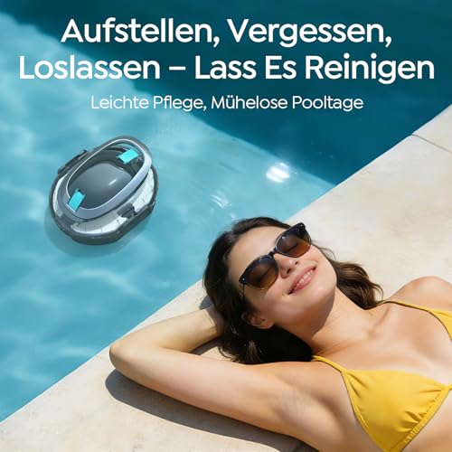 BRINBO S2 Pool Robot, Wireless Pool Vacuum Cleaner Battery, Double Filter System, 90 Minutes Running Time + 2.5 H Quick Charge, Self-Parking Pool Cleaner for Flat Bottom Pools up to 80 m², Dual Motors