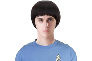 PARTY ZONE Short Black Luffy Cosplay Wig-80s Outfit For Men Synthetic Bowl Cut Mushroom Hair Anime Wigs Old Man Movie Party Halloween Vector Costume Wig (Black)