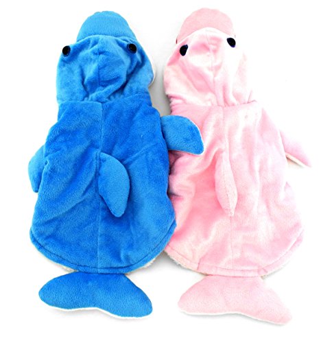 SMALLLEE_LUCKY_STORE Pet Small Dog Cat Clothes Warm Fleece Dolphin Costume Halloween Dress Up