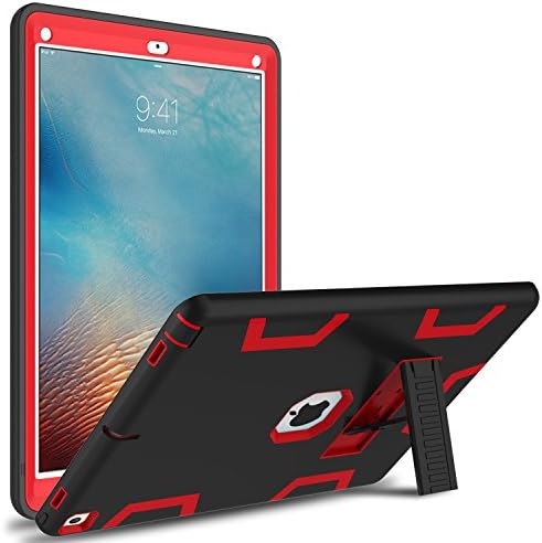 12.9-Inch iPad Pro 2017 Case, enquan [Heavy Duty] Silicone Full-Body Protection Hard Stand Case Cover for Apple iPad Pro 12.9 Inch（2nd Generation）2017 Released Tablet (Red + Black)