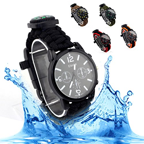 OSOPOLA Survival Paracord Bracelet Life Saving Tools Pope Waterproof Luminous Watch Whistle Emergency Knife Fire Starter Scraper Compass Thermograph Camping Hiking Diving - Thumbnail 5