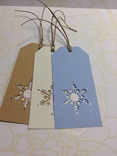 Christmas Gift Tags, Snowflake - Pack of 12 in Cool Winter Colors Blue, Cream & Natural