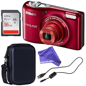 Nikon COOLPIX L32 ALL YOU NEED Digital Camera BUNDLE with 5x Wide-Angle NIKKOR Zoom Lens + 16GB SD + Compact Camera Case + USB Cable + DigitalAndMore Microfiber Cleaning Cloth (16GB)