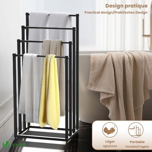 ® Toallero de Pie de 4 Niveles Toallero Escalera con 4 Barras para Colgar Toallas Toallero Múltiple Marco de Metal 45x33x101cm Soporte y Estante de Secado de Toalla para Baño Aseo Lavadero Negro