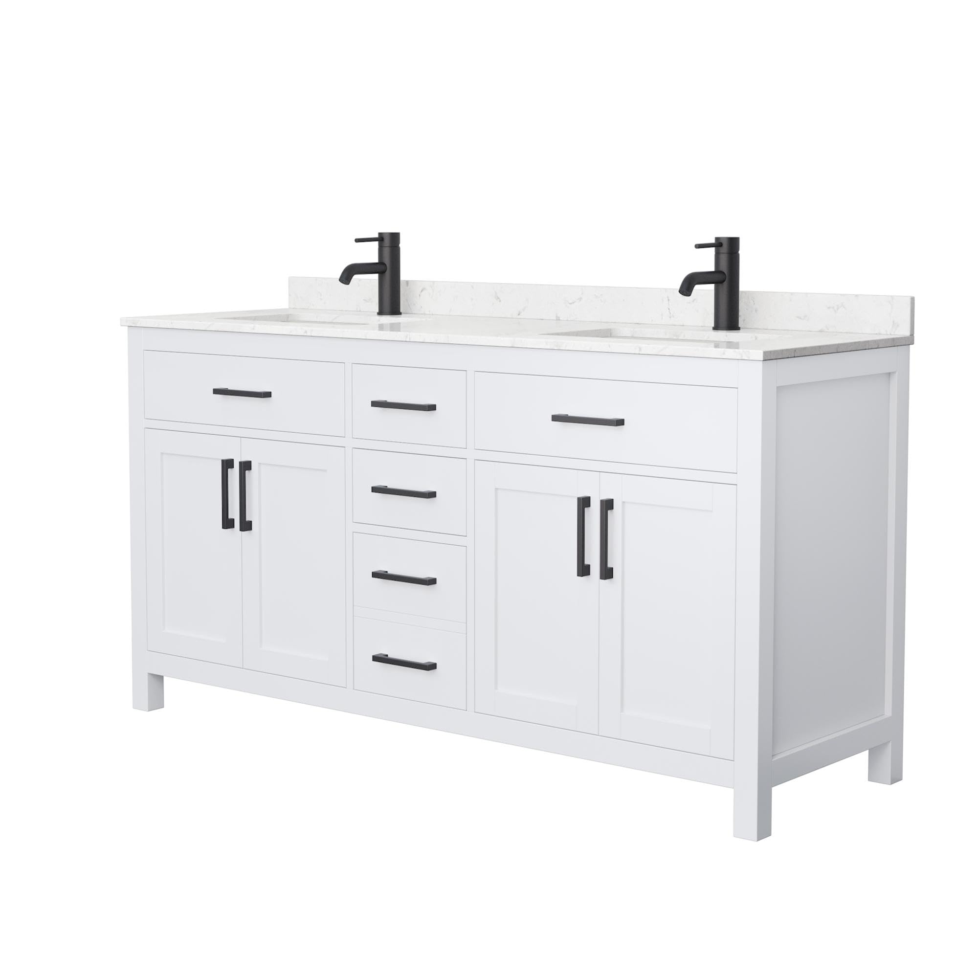 Photo 1 of ***READ CLERK NOTES*** 
Beckett 66 Inch Double Bathroom Vanity in White, Carrara Cultured Marble Countertop, Undermount Square Sinks, Matte Black Trim