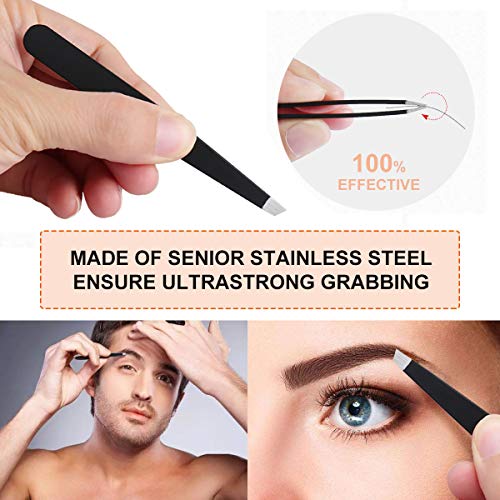 Tweezers, Tweezers for Eyebrows, 4 Pack Slat Tweezers Precision Eyebrow Tweezer Eyelash Extension Tweezers with Leather Carrying Case for Men Women Boys & Grils - New