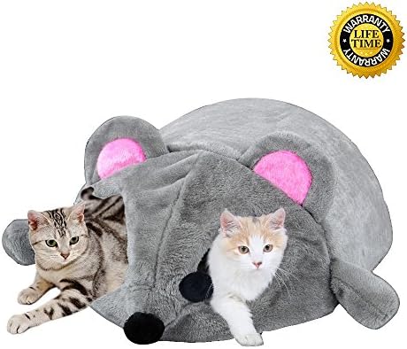 Cat Bed Cave Tunnel Sleeping Bag Kitty Sack Mouse Shaped Pet Cave Bag House with Removable Mat