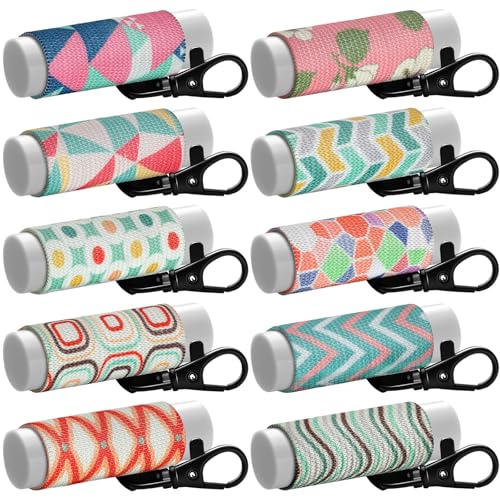Sureio 10 Pack Lip Balm Holder Keychain Compact Clip On lipstick Lip Gloss Holder Keychain Elastic lipstick Sleeve Clip(Rustic Style)