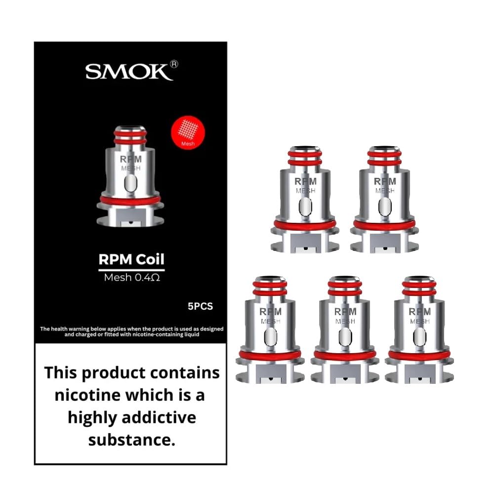 SMOK RPM Replacement Coils 0.4 Ohm [Pack of 5] - Single Mesh Coil Works With RPM40, RPM80, Nord and RPM2 Kit (RPD PODs), Rated 25W, Enhanced Flavor, Massive Vapor Production, No Nicotine