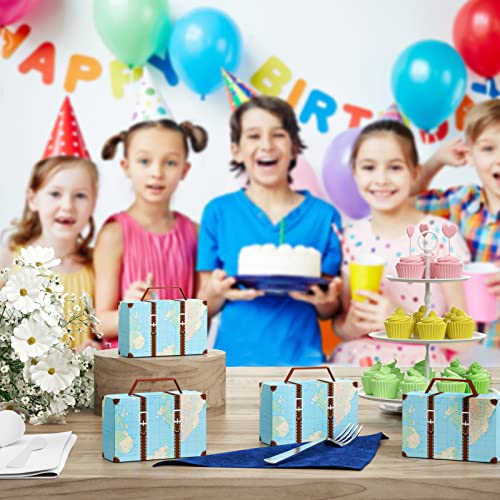 VGOODALL Suitcase Favor Boxes, 50PCS World Map Mini Suitcase Boxes Wedding Candy Boxes for Travel Theme Wedding Baby Bridal Shower