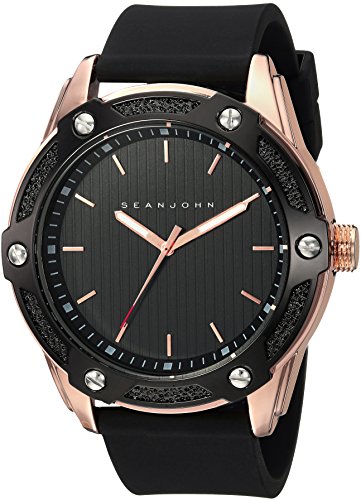 Sean John Men's Quartz Metal and Silicone Dress Watch, Color:Black (Model: SJC0174003)