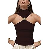 Women's Halter Tank Top Y2k Style Fitted High Neck Sleeveless Criss Cross Basic Tops for Women