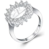 LGSY 925 Sterling Silver CZ Snowflake Rings for Pearl Jewelry Making, Design Ring Fittings/Settings/Mountings for Women