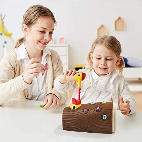 TOP BRIGHT Toddler Montessori Toys for 2 3 Year Olds Girls and Boys Gifts - Fine Motor Skills Toy Magnetic Game, Sensory, Feeding, Preschool Learning Toys - Hungry Woodpecker Toy