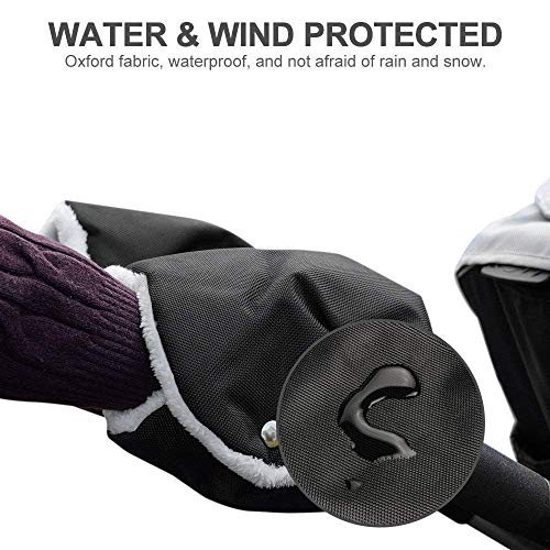 Stroller Hand Muff Winter Extra Thick Pushchair Gloves Black Keep Warm for Parents and Caregivers in Cold Weather Anti-Freeze Windproof Snowproof (Black Plush)