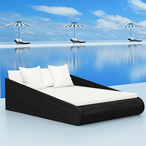 Directsale Patio Rattan Wicker Garden Pool Day Bed Sun Lounger Outdoor Black, suitable for pool beach, (Black)