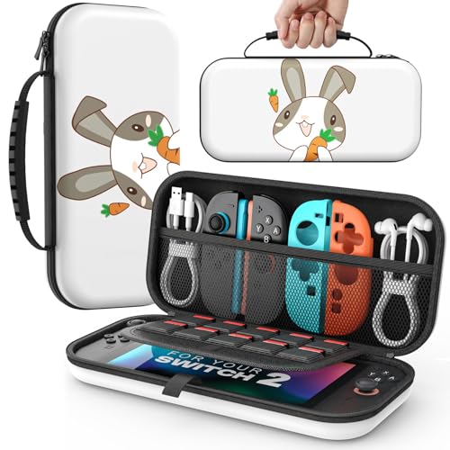 MoKo Carrying Case for Nintendo Switch 2(2025), Protective Hard Shell Portable Travel Carry Case Pouch holds 10 Cartridges with Pockets for Switch 2 Accessories and Games, Rabbit