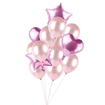 P Prettyia 24stk. Latexballon Folienballon Partyballon Hochzeitsballon Geburtstagsballon mit Stern und Herz Figur - Rosa
