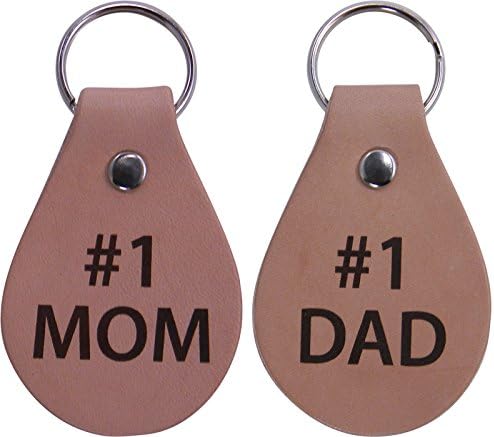 #1 mom &amp; #1dad Leather Key Chain - Great Gift for Mothers's Father's Day Birthday or Christmas Gift for Mom and Dad