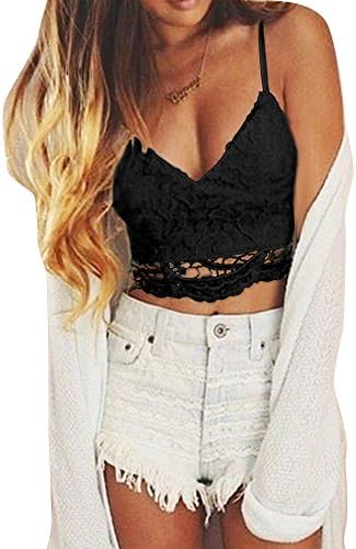 Women Crochet Cami Tank Camisole Lace Floral Vest Bralette Blouse Bra Crop Top ,Black M