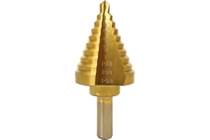 COMOWARE Step Drill Bit for Metal, Titanium Coated, Double Cutting Blades, High Speed Steel, Short Length Drill Bit, Total 10 Sizes from 1/4” to 1-3/8", for Steel Sheets Aluminum Copper Plastic Wood