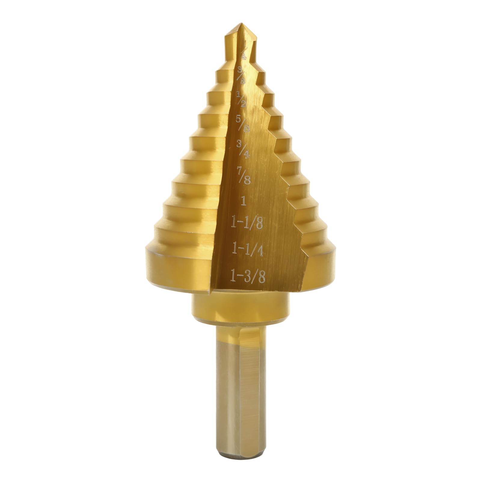 Photo 1 of COMOWARE Step Drill Bit for Metal, Titanium Coated, Double Cutting Blades, High Speed Steel, Short Length Drill Bit, Total 10 Sizes from 1/4” to 1-3/8", for Steel Sheets Aluminum Copper Plastic Wood