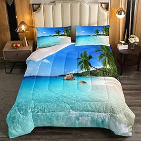 Ocean Comforter Set Palm Leaves Printd Down Comforter, Summer Beach Decor Hawaiian Vacation Style Quilted Duvet Green… 51ZJu2FPeUL. SS280
