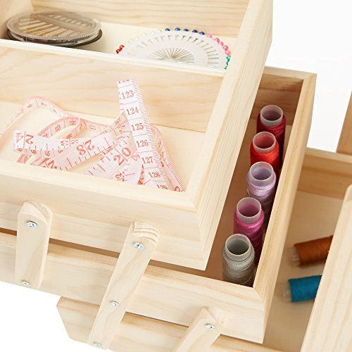 Mind Reader Sewing Box Organizer, Needles, Thread, Scissors, Wood