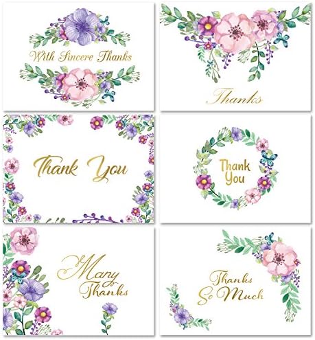 Momenttz Thank You Note Cards - Gold Foil Letters 48 Pack - Blank Greeting Cards & Envelopes - 6 Designs - 4 x 6 in - for Baby & Bridal Shower, Birthday, Graduation, Engagement, Wedding, Corporate