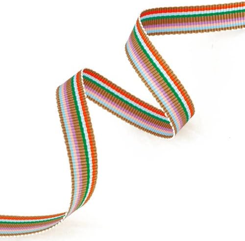 Grosgrain Stripe Ribbon 3/8" Taupe and Multicolored Stripes 10 Yards