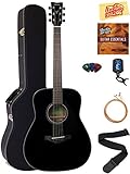 Yamaha FG800 Solid Top Folk Acoustic Guitar - Black Bundle with Hard Case, Tuner, Strings, Strap, Picks, Austin Bazaar Instructional DVD, and Polishing Cloth