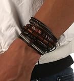 HZMAN Mix 4 Wrap Bracelets Men Women, Hemp Cords Wood Beads Ethnic Tribal Bracelets, Leather Wristbands